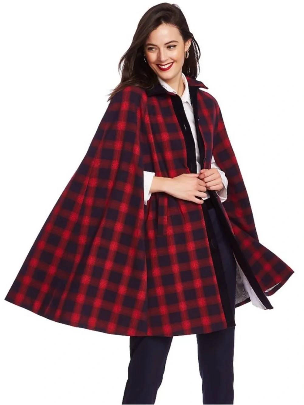 NEW COURT AND ROWE Shadow Plaid Belle Noel Poncho XS NWT ACADEMIA - Picture 2 of 11